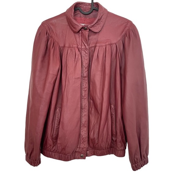 Vintage Intuitions Red Leather Long Sleeve Collared Jacket Size 12 - Picture 1 of 5